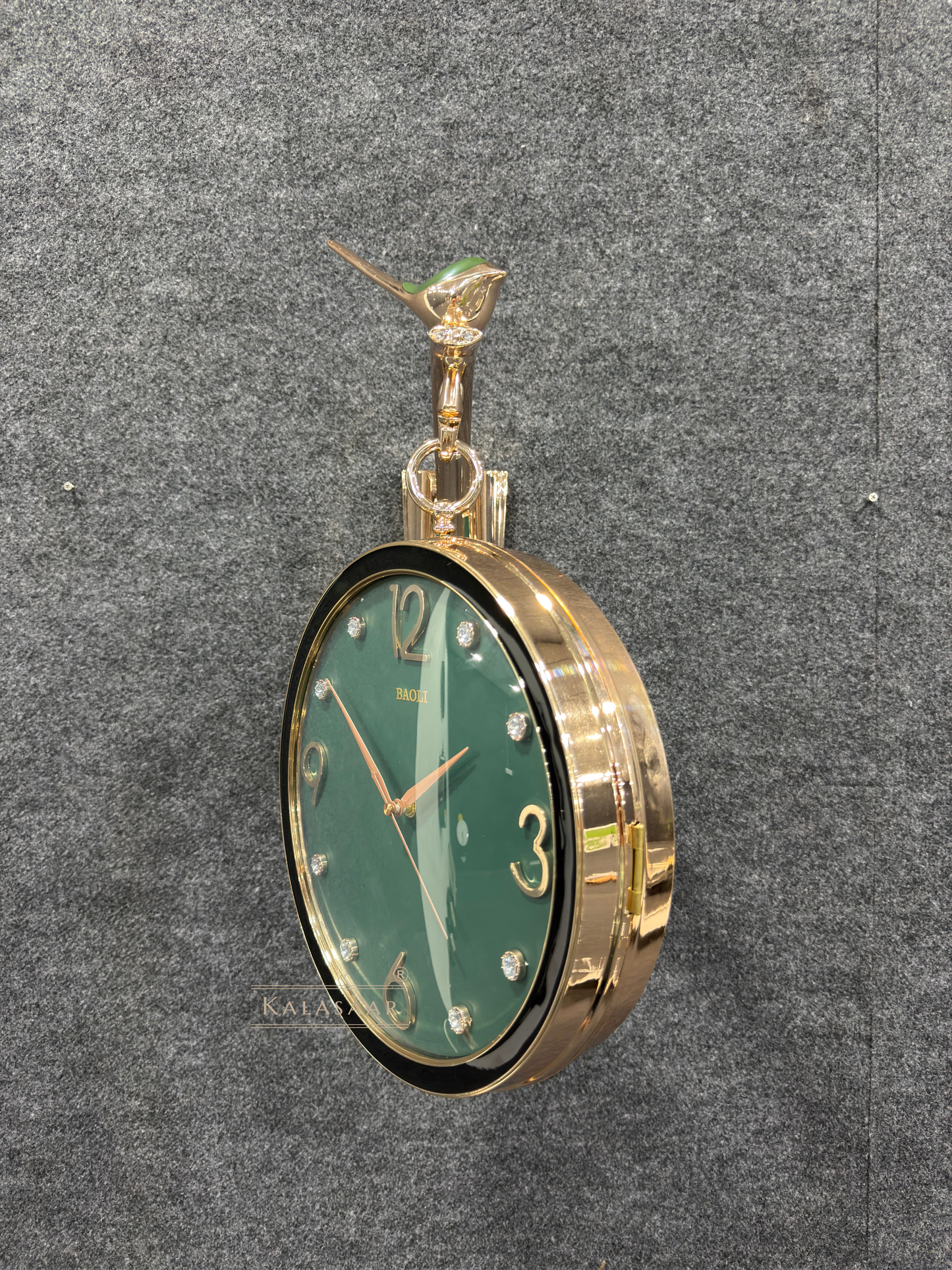 Kalasaar Decor Royal Emerald Green & Gold Double-Sided Wall Clock with Crystal Accents
