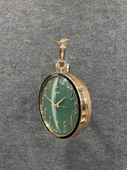 Kalasaar Decor Royal Emerald Green & Gold Double-Sided Wall Clock with Crystal Accents