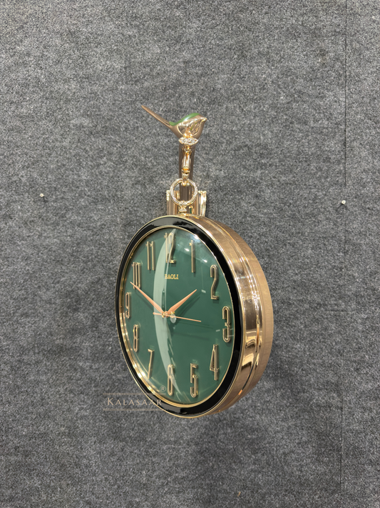 Kalasaar Decor Royal Emerald Green & Gold Double-Sided Wall Clock with Crystal Accents