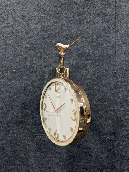 Kalasaar Decor Royal Pearl White & Gold Double-Sided Wall Clock with Crystal Accents