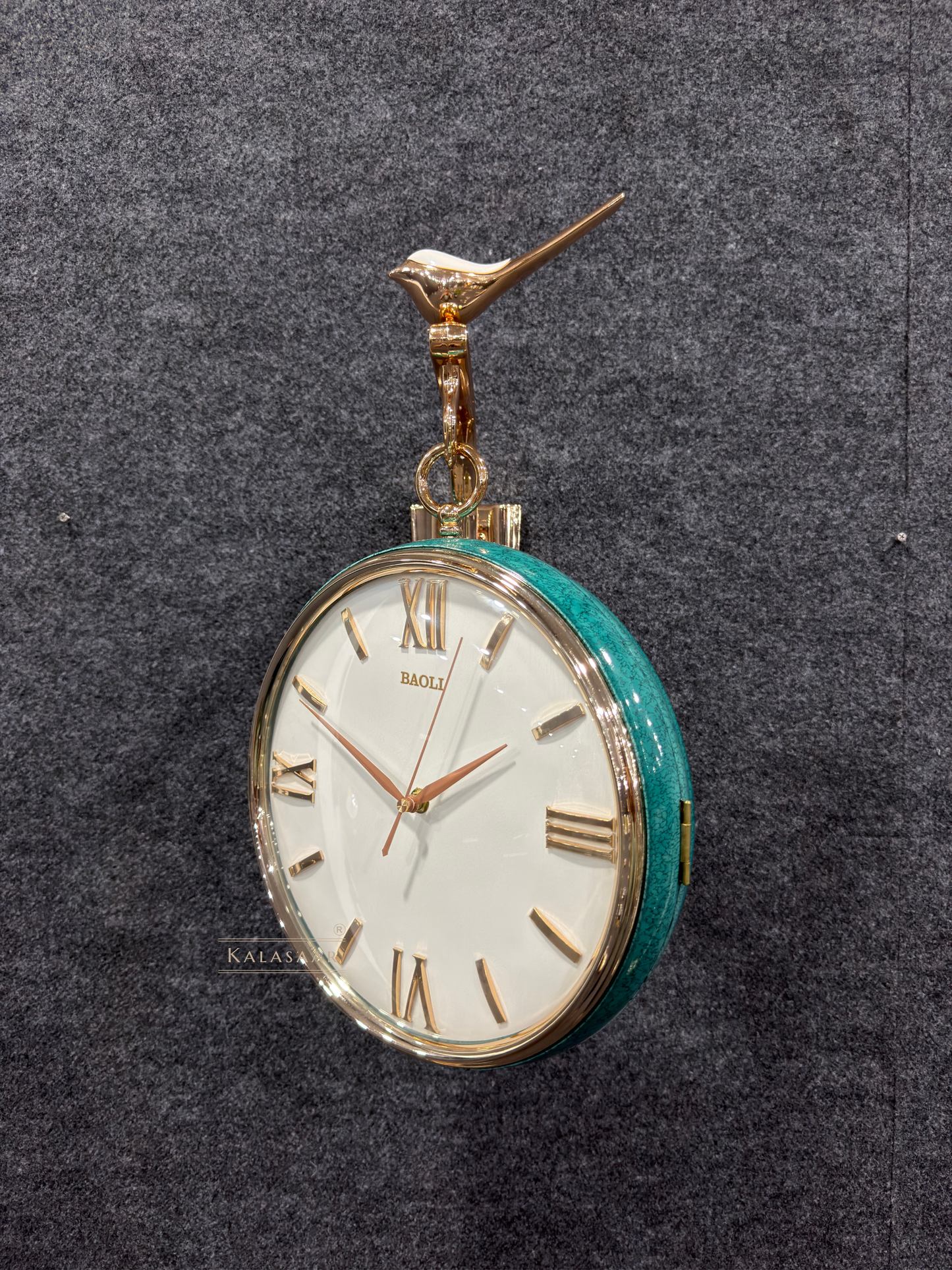 Kalasaar Decor Turquoise Double-Sided Gear Wall Clock – Premium Luxury Finish with Working Gears & Bird Accent