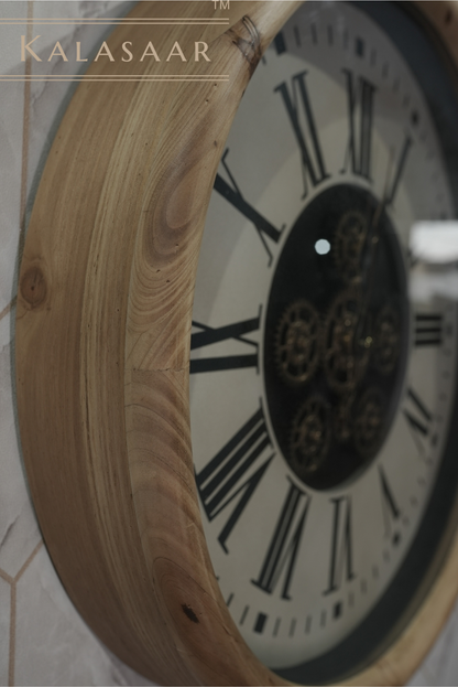 Exquisite Gear Clock with Wooden Outer Frame and Luxurious Design