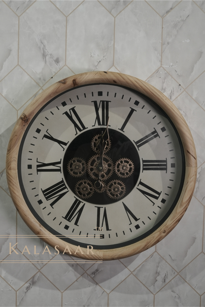 Exquisite Gear Clock with Wooden Outer Frame and Luxurious Design