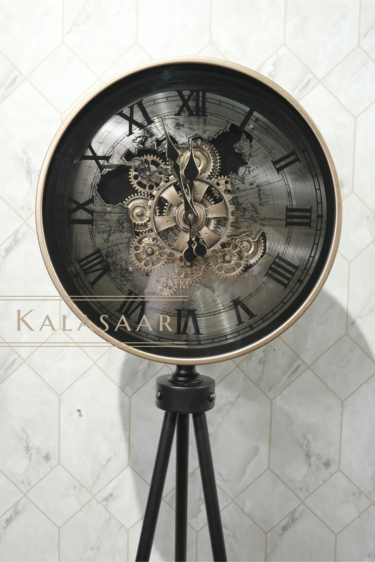 Kalasaar Luxe Tripod Gear Clock - Black & Gold Elegance