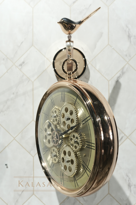 Exquisite Gear Mechanism Double-Sided Clock with Sparrow Top