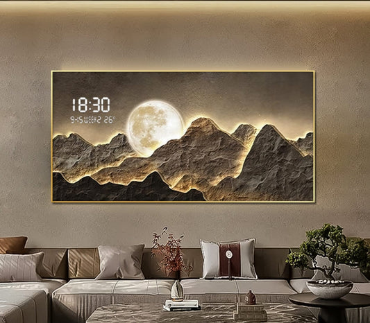 Luminous Mountain Landscape LED Art with Digital Display