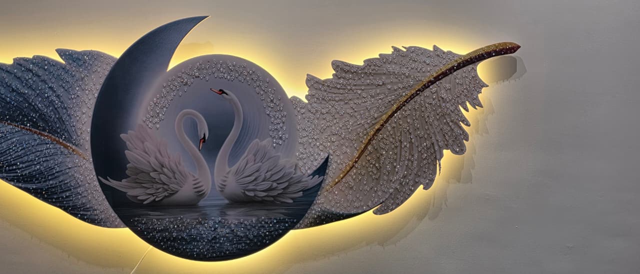 Luxury LED Swan Moon Wall Art | 60 x 150 CM | Premium Crystal Finish with Remote Control Lighting