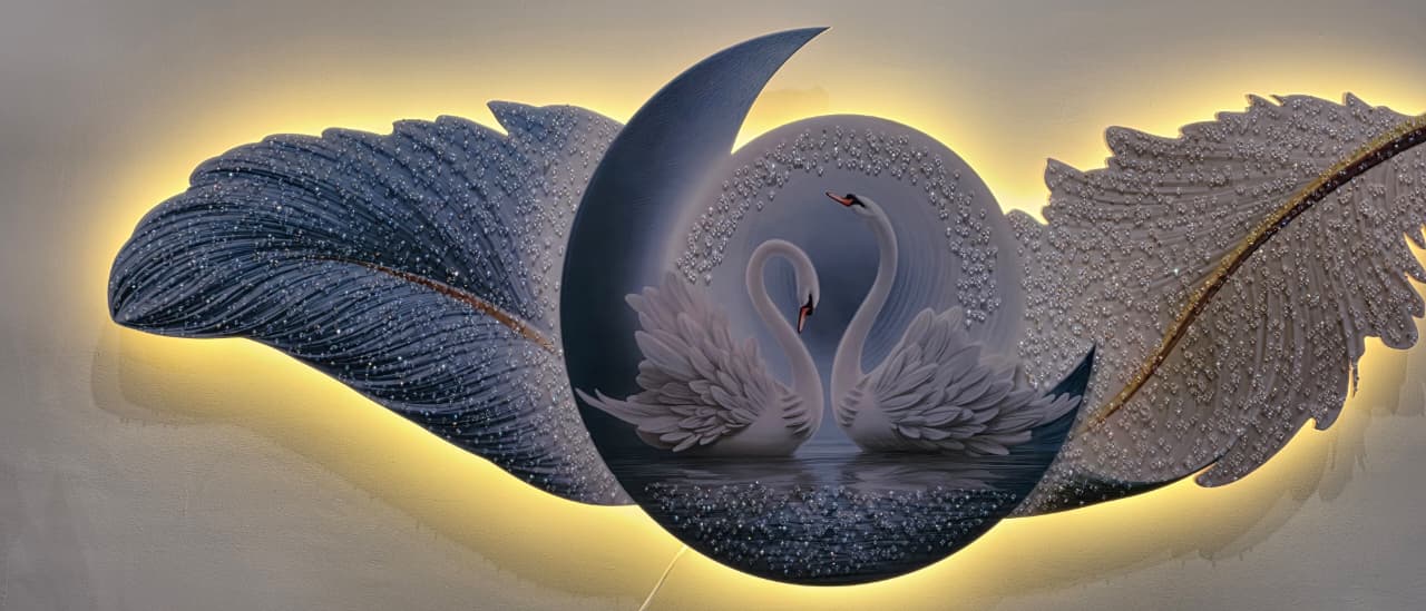 Luxury LED Swan Moon Wall Art | 60 x 150 CM | Premium Crystal Finish with Remote Control Lighting