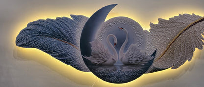 Luxury LED Swan Moon Wall Art | 60 x 150 CM | Premium Crystal Finish with Remote Control Lighting
