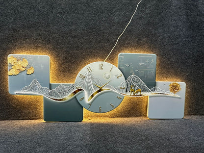 Serene Mountain Horizon: Luxury Illuminated Art & Timepiece