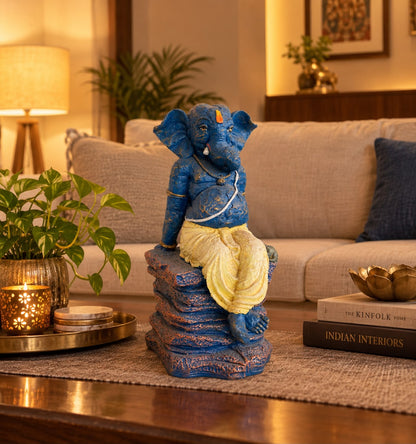Majestic Indigo Ganesha Rock Artifact