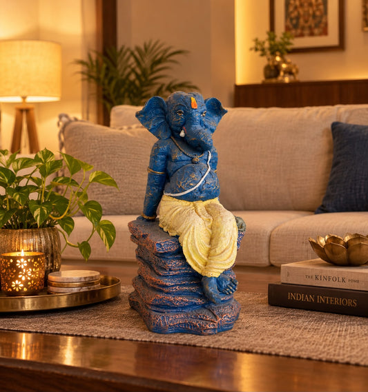 Majestic Indigo Ganesha Rock Artifact