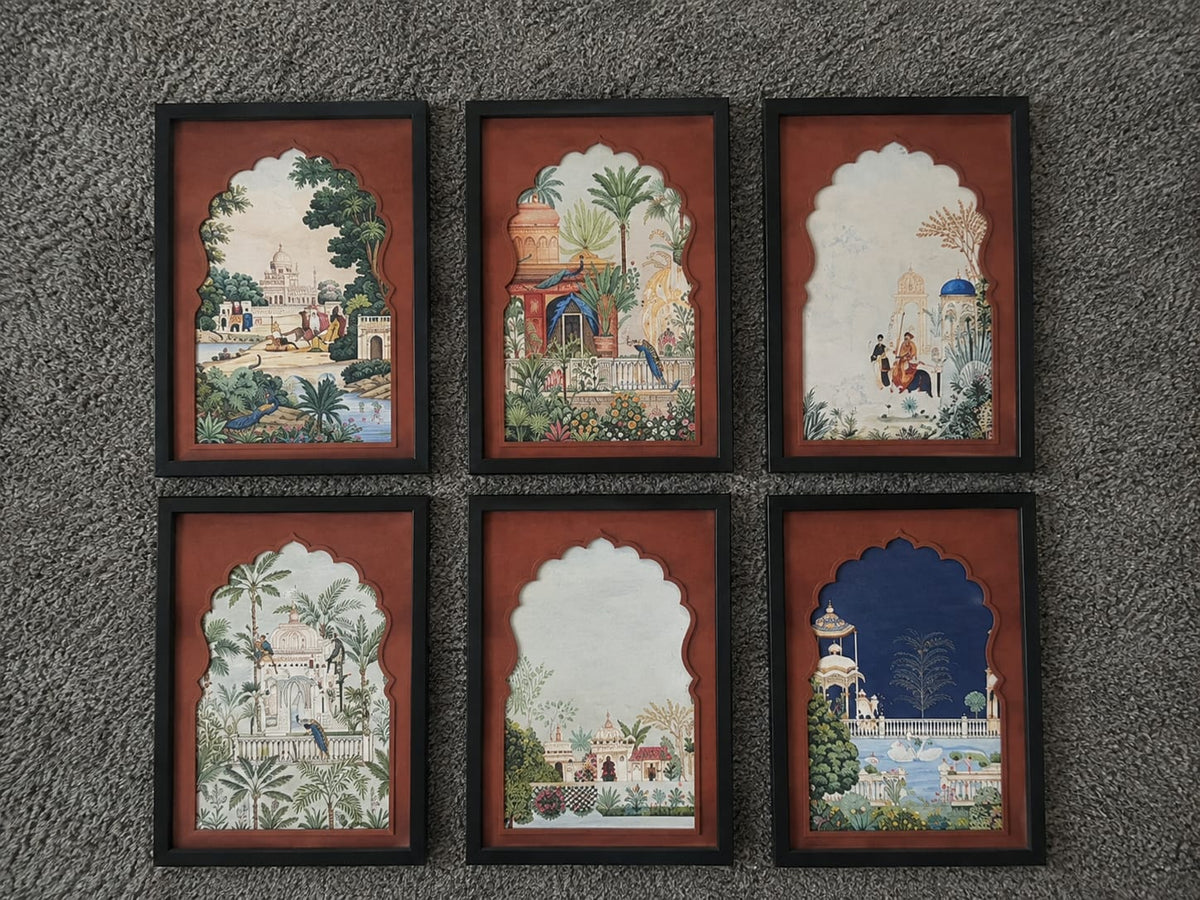 Handmade Sand Art Painting Set of 6 Framed Traditional Artwork Panels