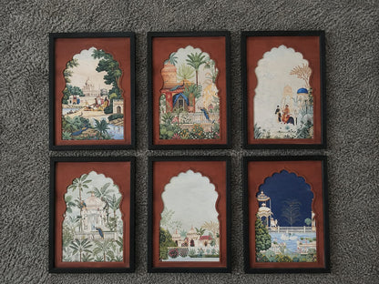 Handmade Sand Art Painting Set of 6 Framed Traditional Artwork Panels