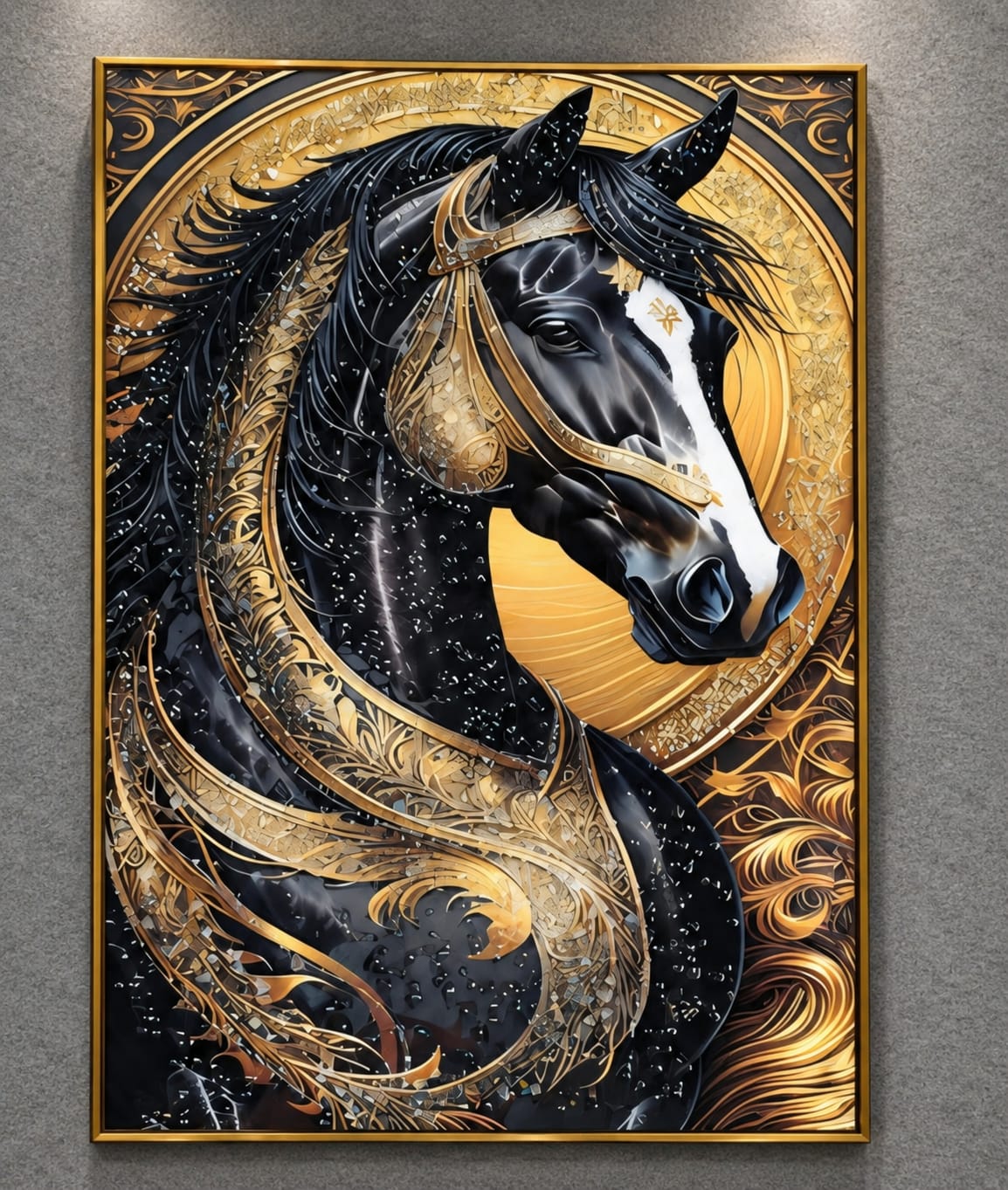 Majestic Black Stallion LED Crystal Painting