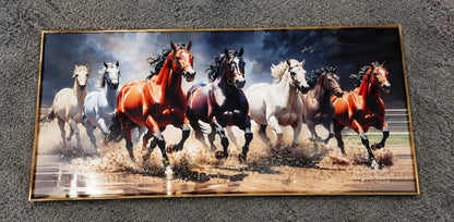 Vastu Majestic 7 Running Horses LED Crystal Painting – Premium Aluminum Framed Wall Art