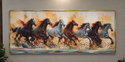 Celestial Aura 7 Running Horses LED Crystal Painting – Premium Aluminum Framed Wall Art