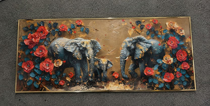 Royal Heritage Elephant Family LED Crystal Painting – Premium Aluminum Framed 3D Wall Art