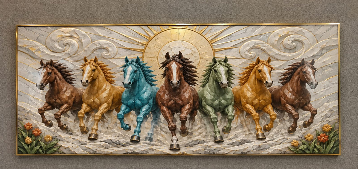 Solar Symphony 7 Running Horses LED Crystal Painting
