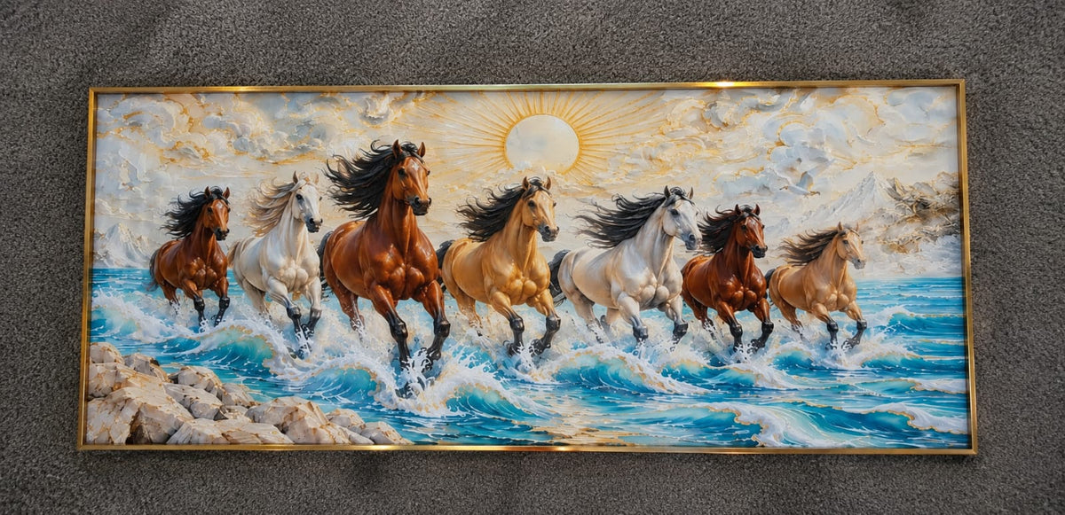 Ocean Surge 7 Running Horses LED Crystal Painting