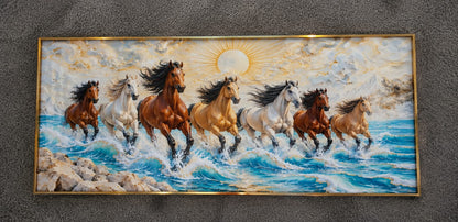 Ocean Surge 7 Running Horses LED Crystal Painting