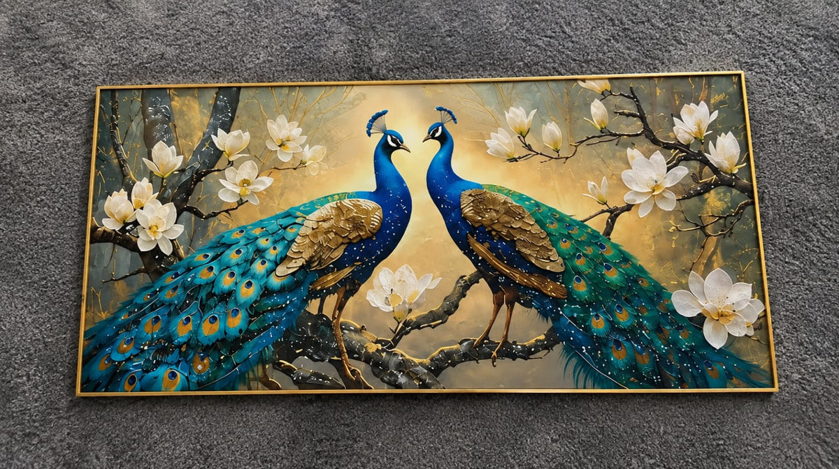 Imperial Harmony Twin Peacocks LED Crystal Painting