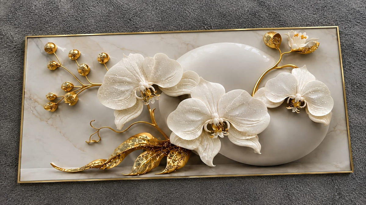 Golden Aura White Orchid LED Crystal Painting
