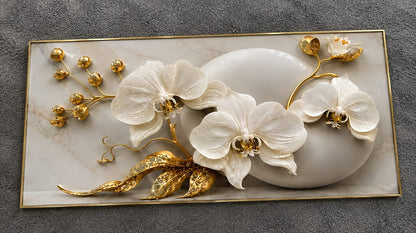 Golden Aura White Orchid LED Crystal Painting