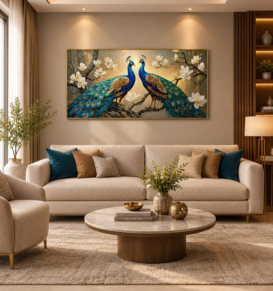 Imperial Harmony Twin Peacocks LED Crystal Painting