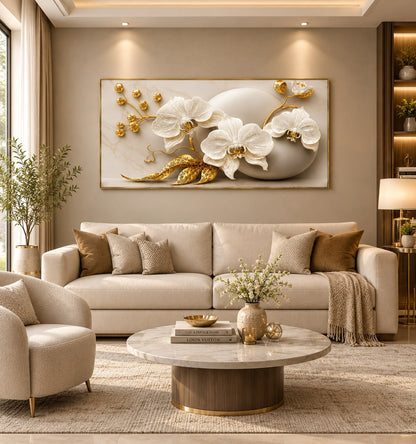Golden Aura White Orchid LED Crystal Painting