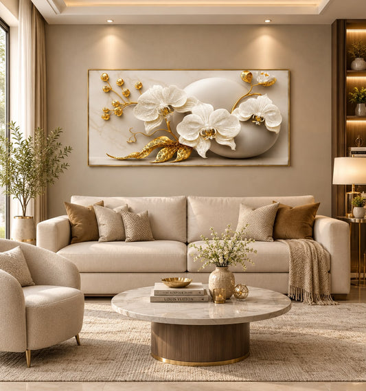 Golden Aura White Orchid LED Crystal Painting