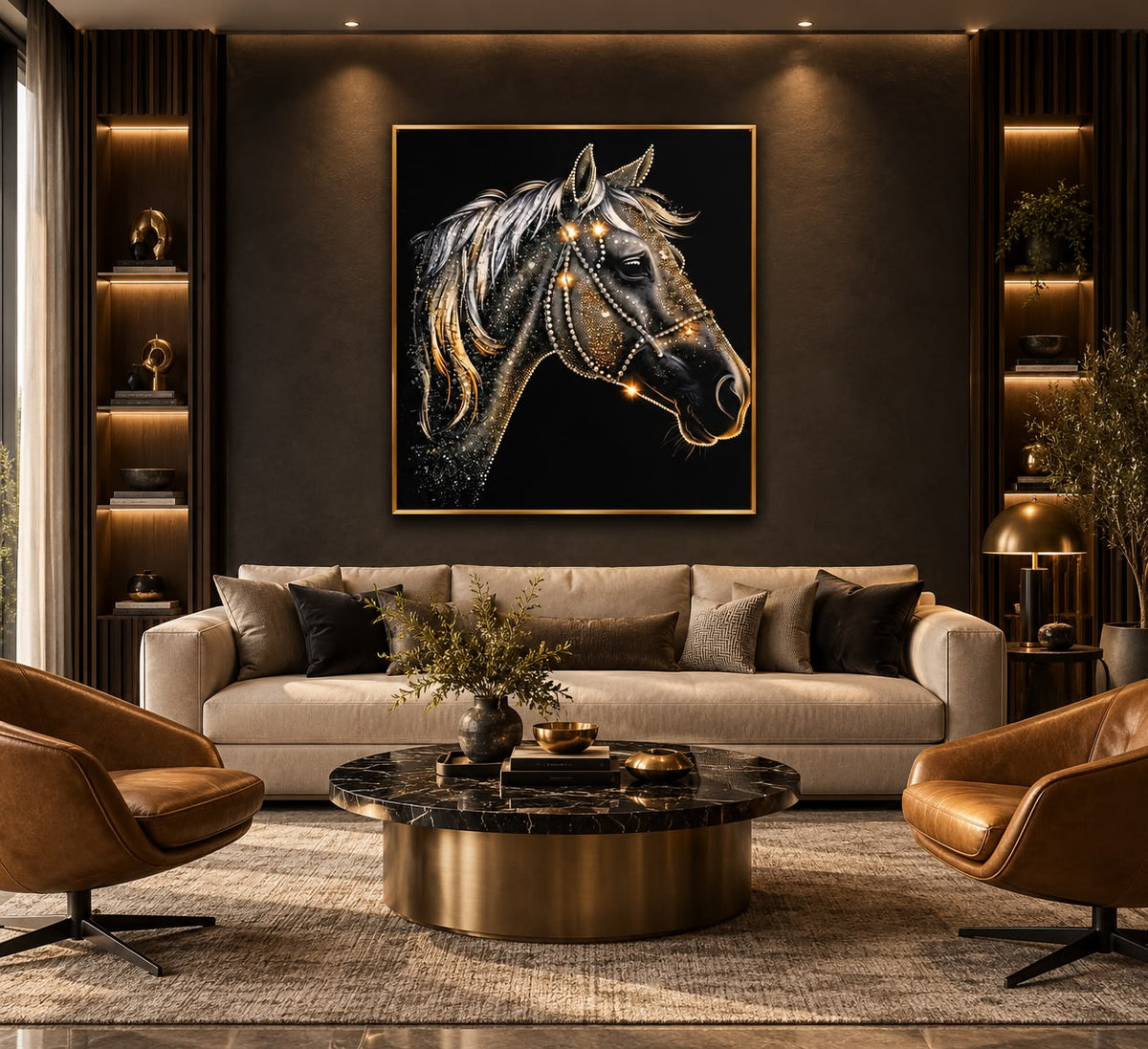 Majestic Onyx Stallion LED Crystal Painting