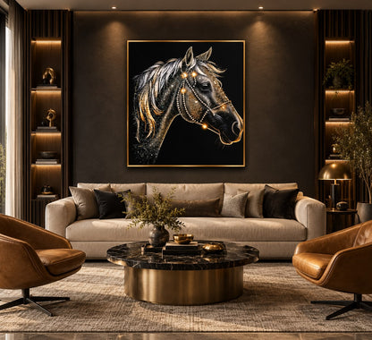 Majestic Onyx Stallion LED Crystal Painting