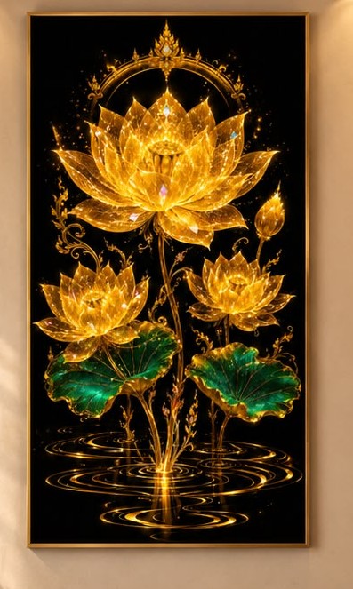 Golden Mandala Lotus Radiance LED Crystal Painting