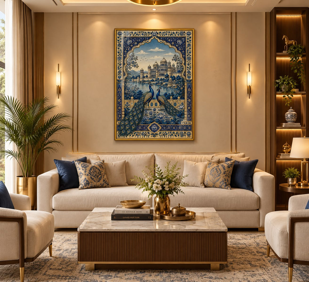 Royal Udaipur Palace & Twin Peacocks LED Crystal Painting