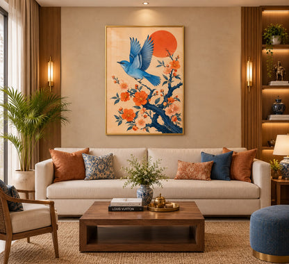 Azure Flight Japanese Bluebird LED Crystal Painting