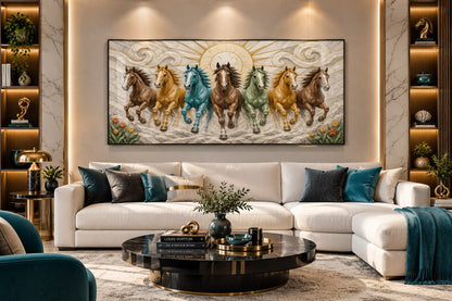 Solar Symphony 7 Running Horses LED Crystal Painting
