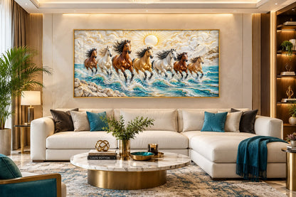 Ocean Surge 7 Running Horses LED Crystal Painting