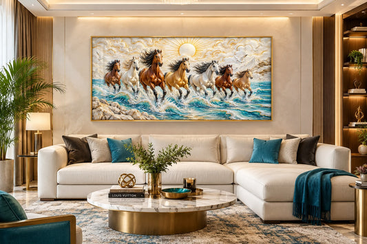Ocean Surge 7 Running Horses LED Crystal Painting