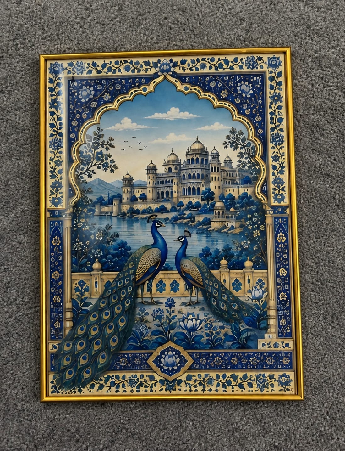 Royal Udaipur Palace & Twin Peacocks LED Crystal Painting