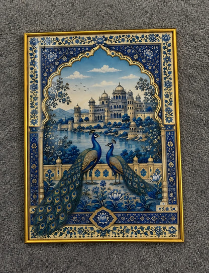 Royal Udaipur Palace & Twin Peacocks LED Crystal Painting