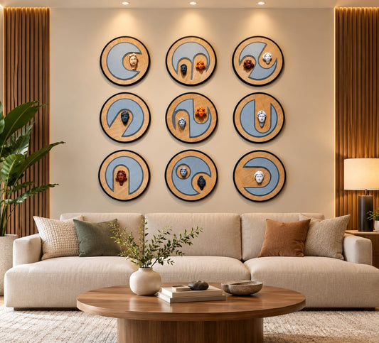 Classical Greco-Roman Mythological Wall Art Set – 9-Piece Circular Avant-Garde Sculpted Painting Collection