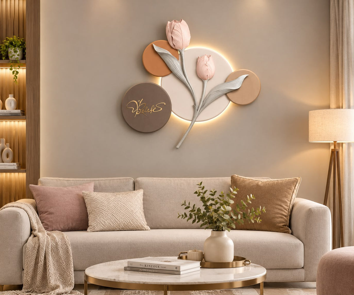Blush Tulip Elegance 3D Floral Relief Wall Art with LED Lights
