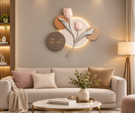Blush Tulip Elegance 3D Floral Relief Wall Art with LED Lights
