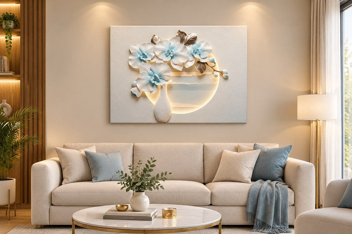Luxury 3D Floral Relief Wall Art with LED Lights