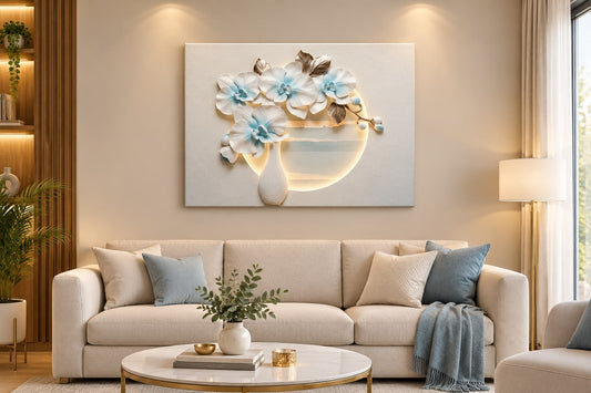 Luxury 3D Floral Relief Wall Art with LED Lights