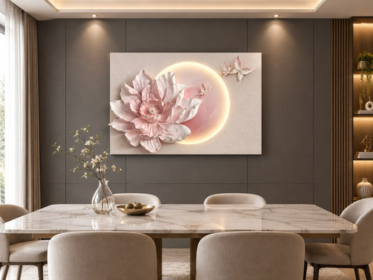 Blush Moon Blossom Relief Wall Art with LED Lighting