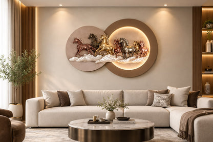 Golden Gallop 3D Horse Relief Wall Art with LED Lighting