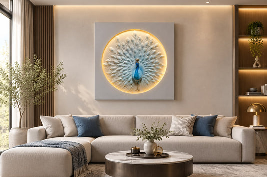 Luxury 3D Peacock Relief Wall Art with LED Light