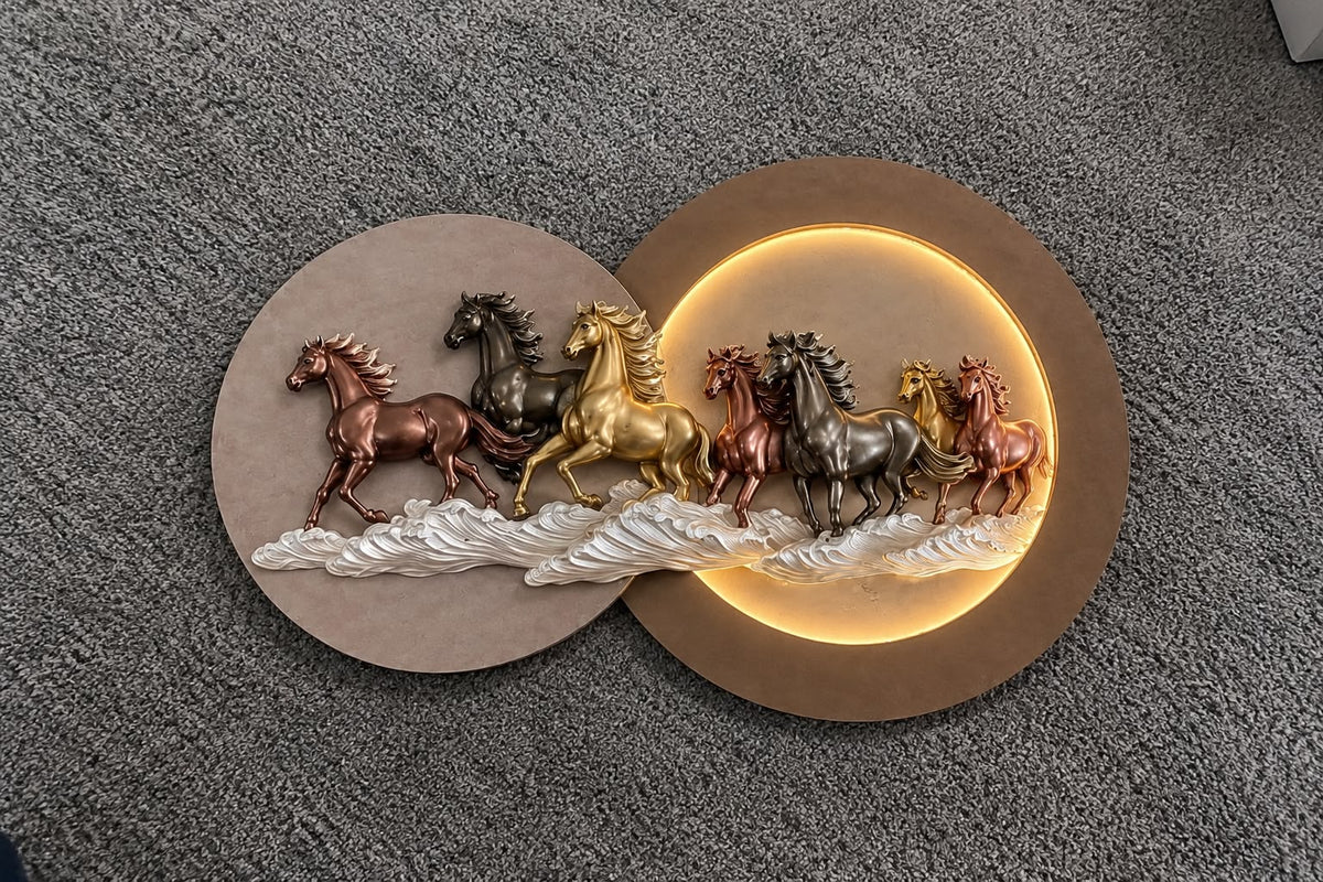 Golden Gallop 3D Horse Relief Wall Art with LED Lighting